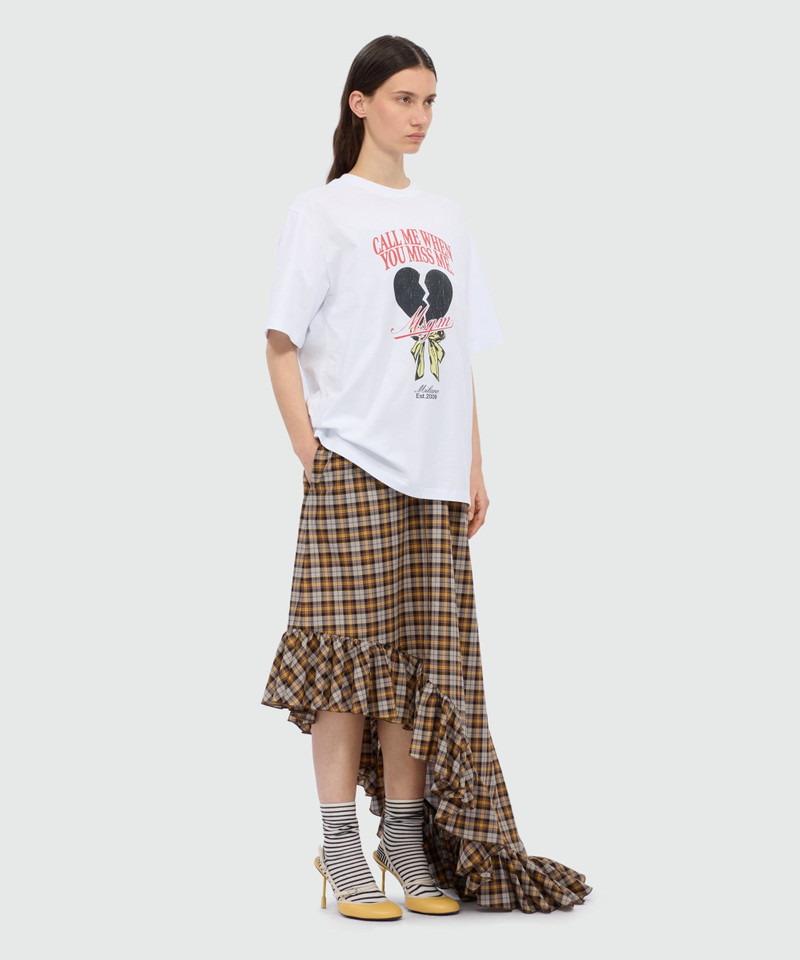 Brown asymmetrical midi dress in check cotton. 5