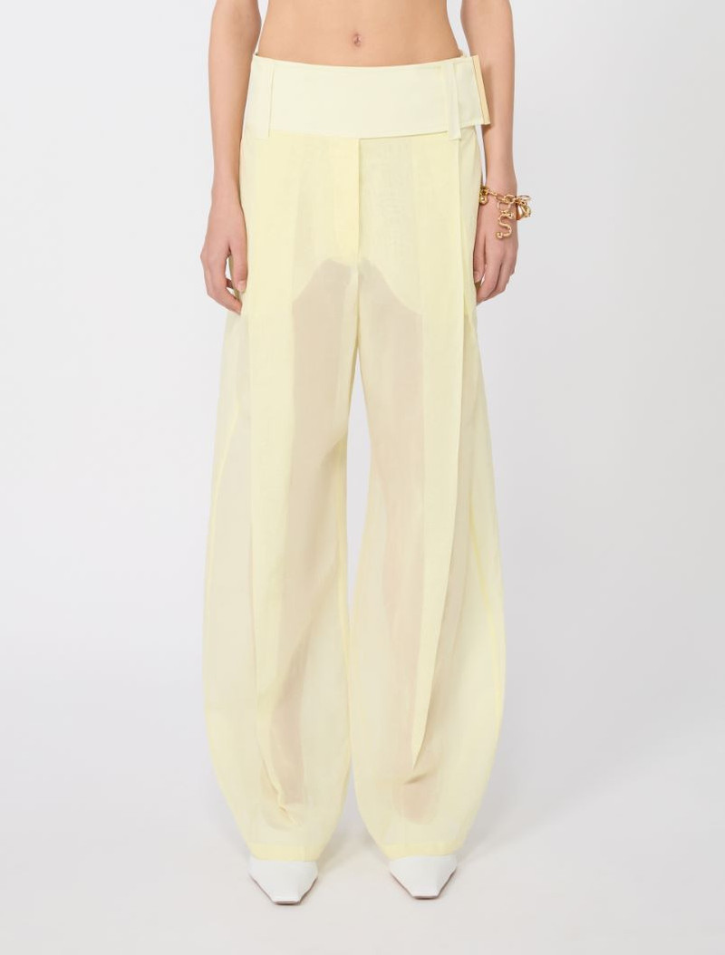 Wide-fit trousers in organza-feel cotton voile - yellow 3