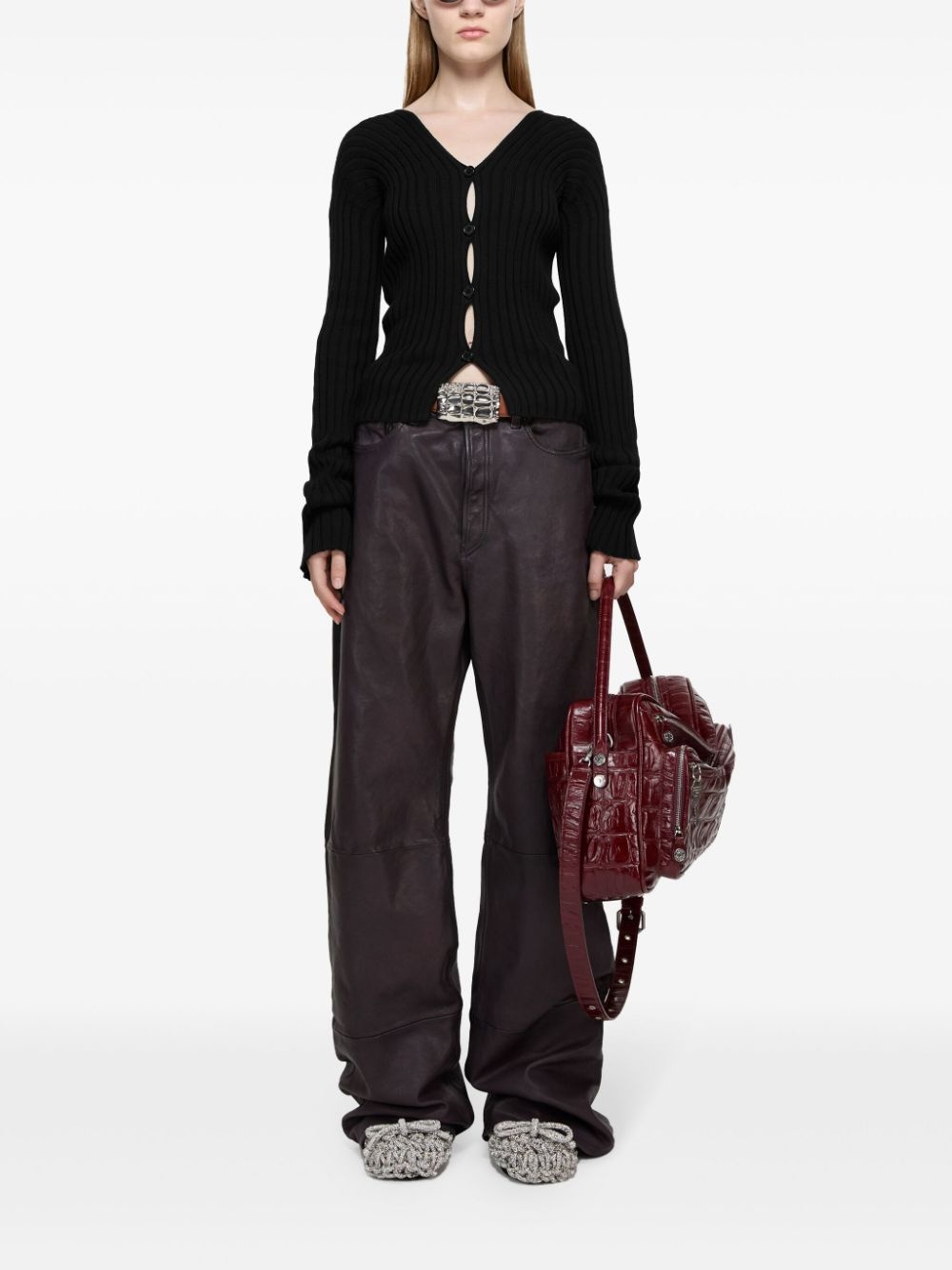 button-up ribbed cardigan - 2