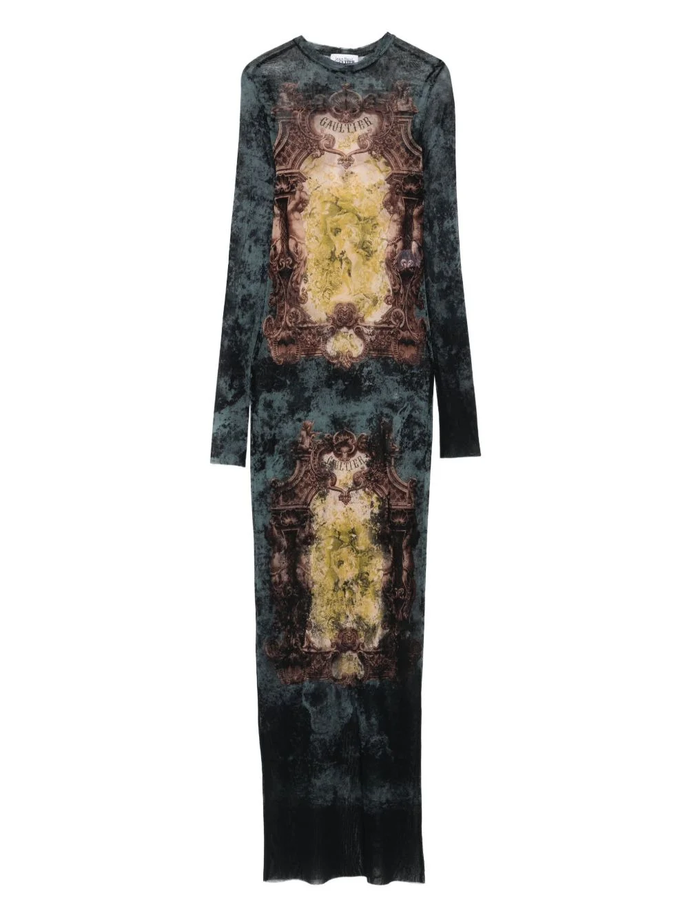 baroque-print long-sleeved maxi dress - 1