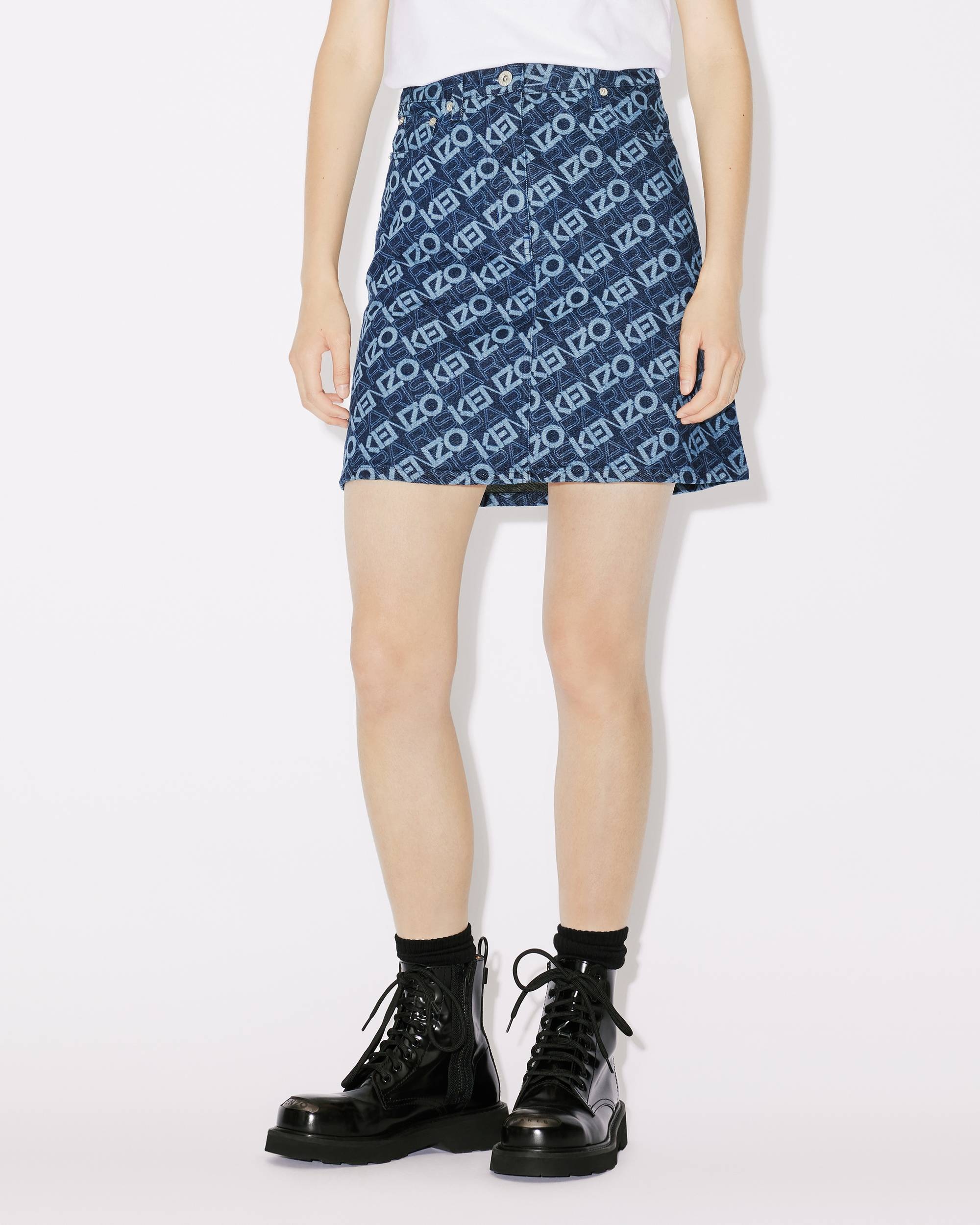 'Monogram' short denim skirt - 4