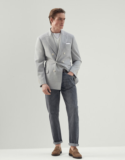 Brunello Cucinelli Grey denim traditional fit five-pocket trousers with selvedge outlook