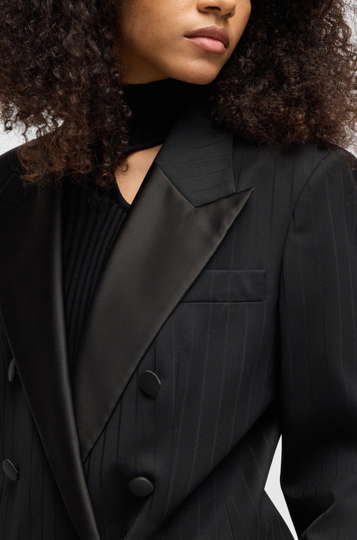 STRIPED OVERSIZE-FIT BLAZER WITH SATIN TRIMS - 5