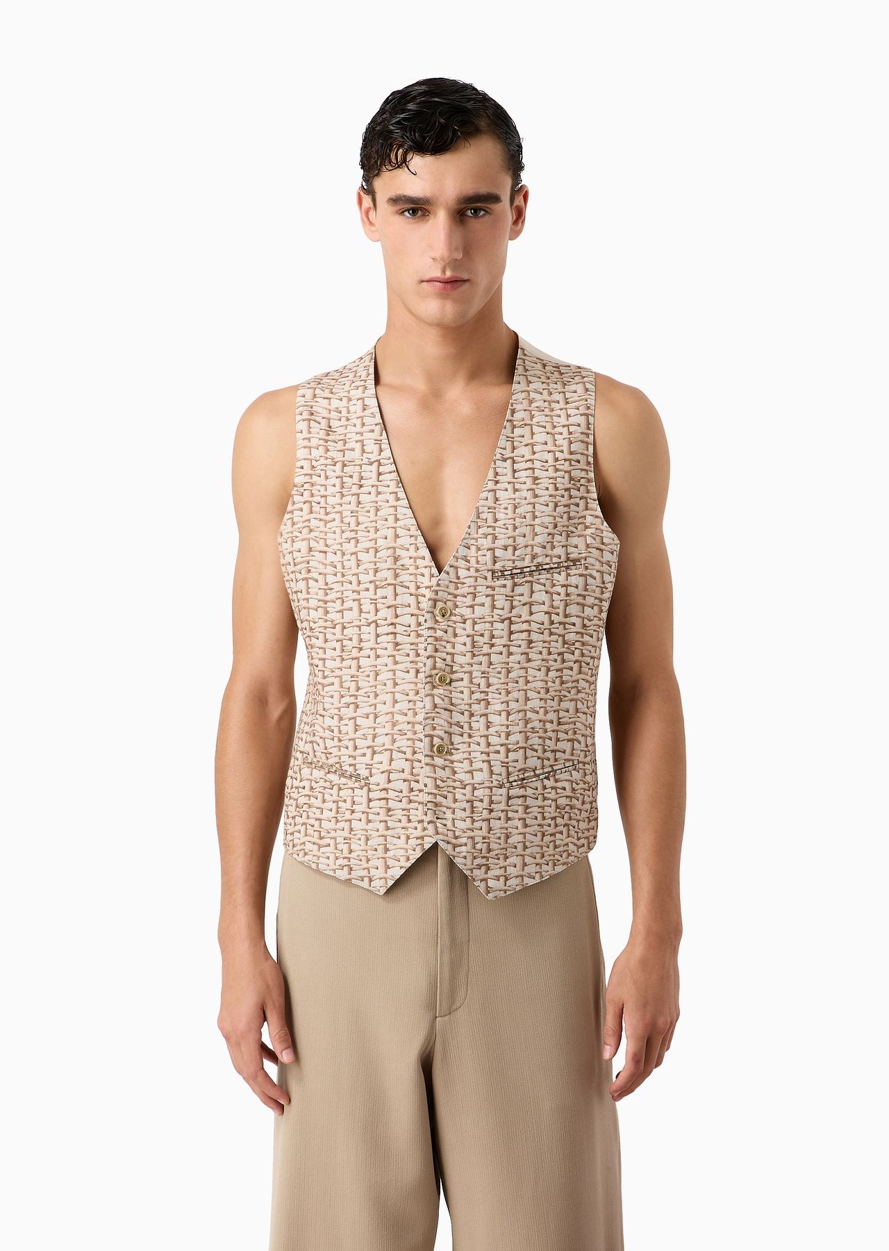 Single-breasted waistcoat in a woven print linen - 2