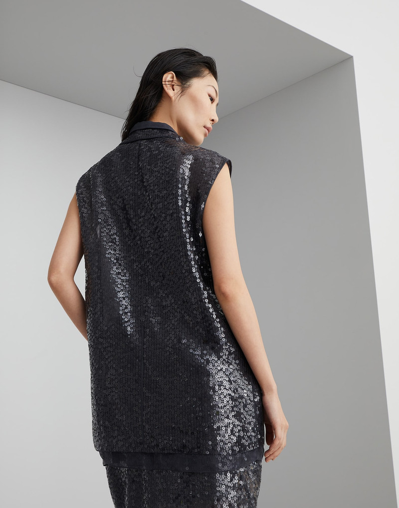 Brunello Cucinelli Dazzling embroidery vest in crispy silk outlook