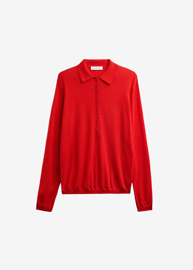 Tala Knit V-Neck Polo - Red 1