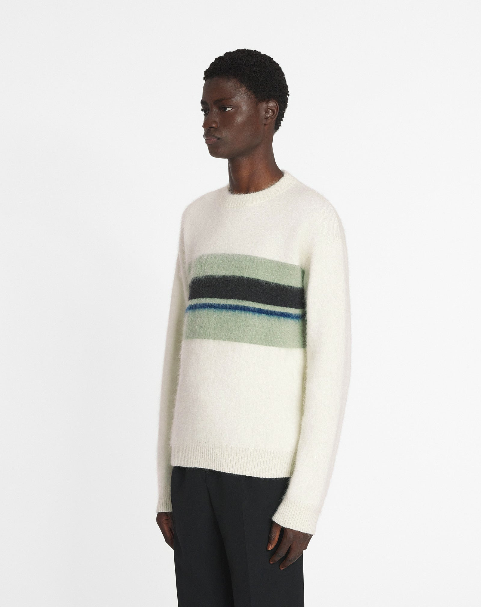 STRIPED BRUSHED MOTHERHAIR SWEATER - 3