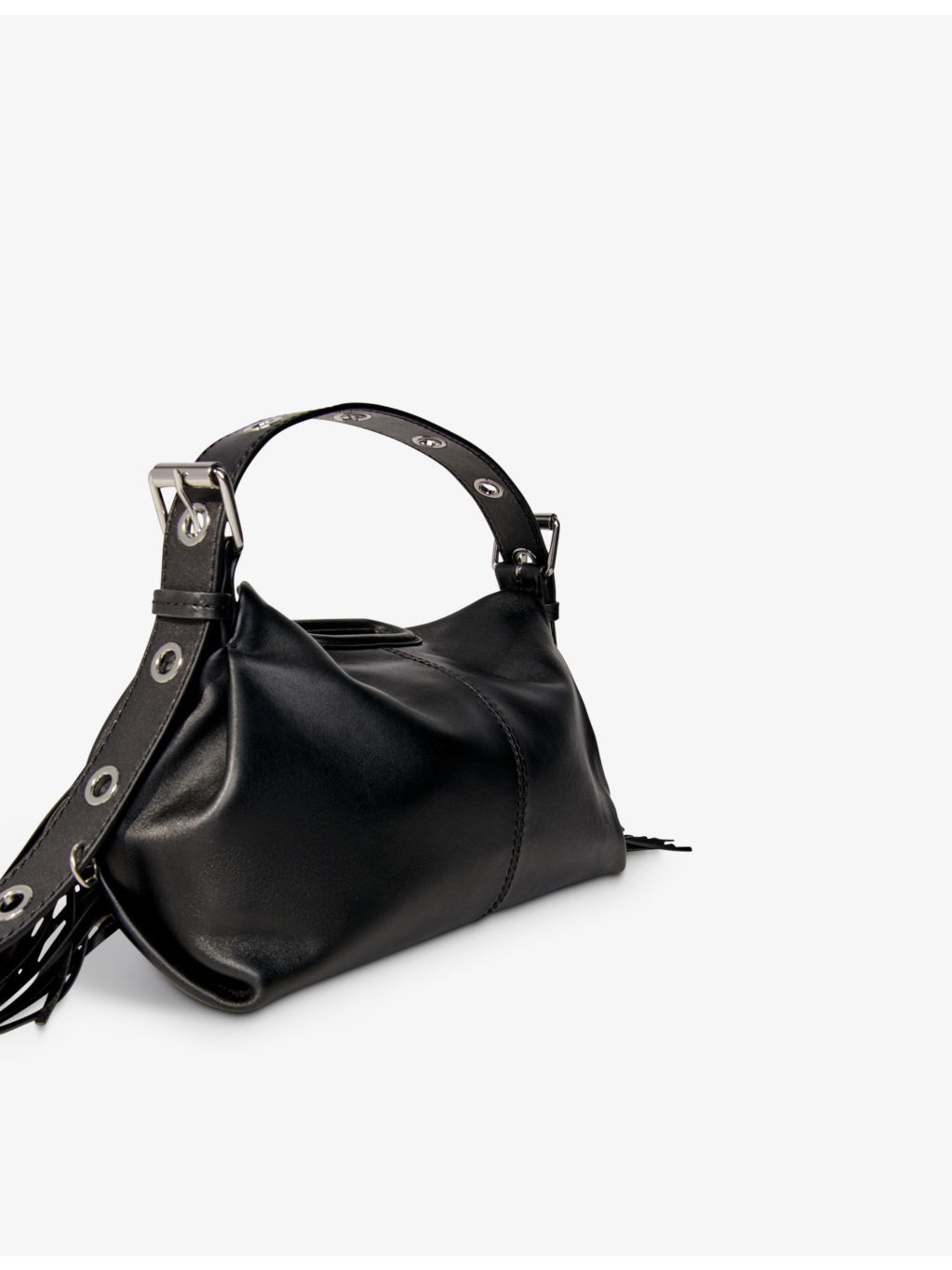 Miss M logo-embossed fringed-trim leather shoulder bag - 2