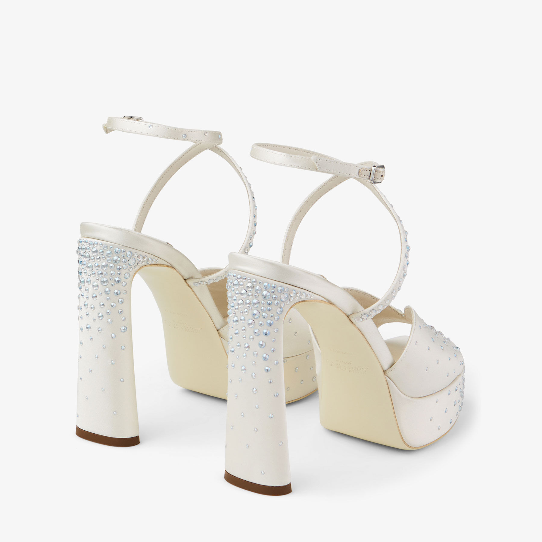 Karli Platform 125
Ivory Satin Crystal Platform Sandals - 6