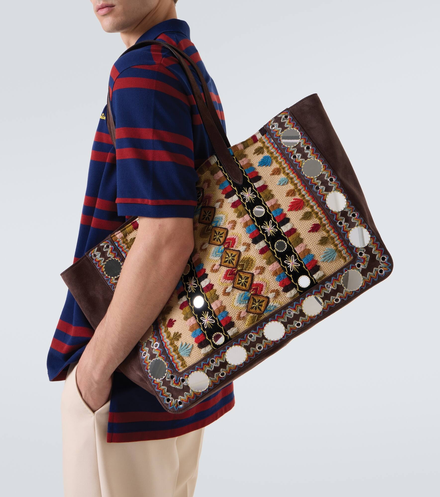 Nellcôte Large embroidered suede tote bag - 3