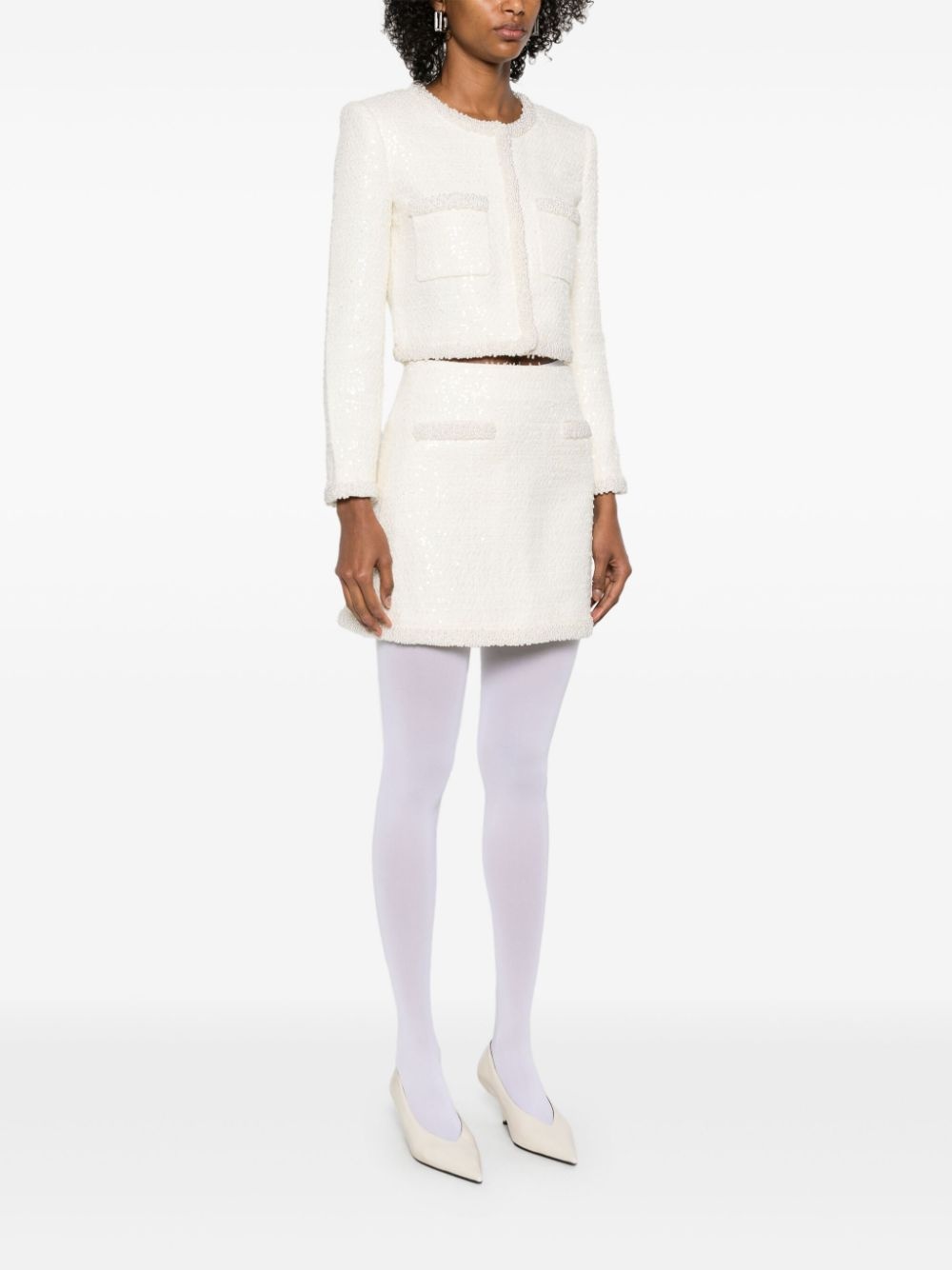bouclé pearl-trim mini skirt - 3