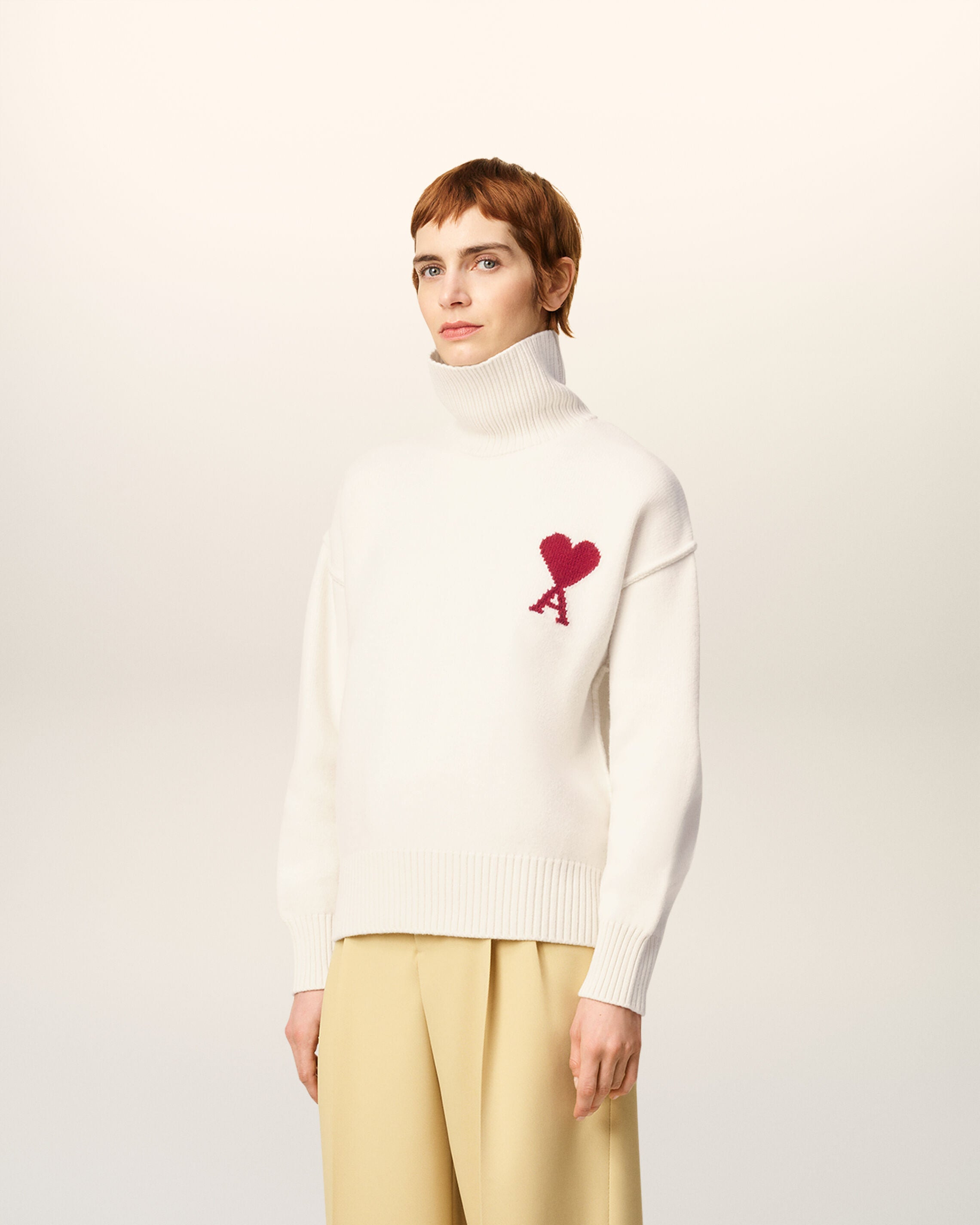 WHITE WOOL AMI DE COEUR FUNNEL NECK SWEATER - 6