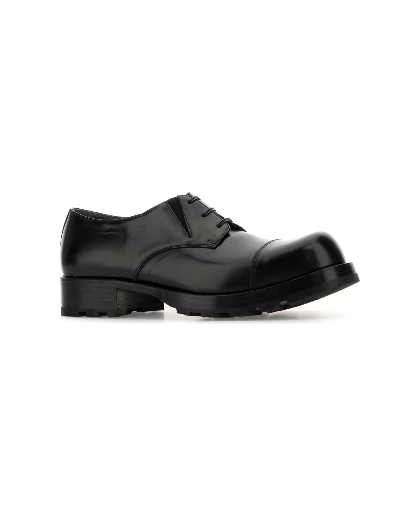 Black Leather Lace-up Shoes - 2