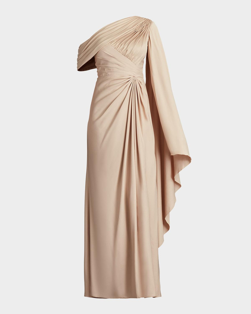 Pleated One-Shoulder Cape Gown 1