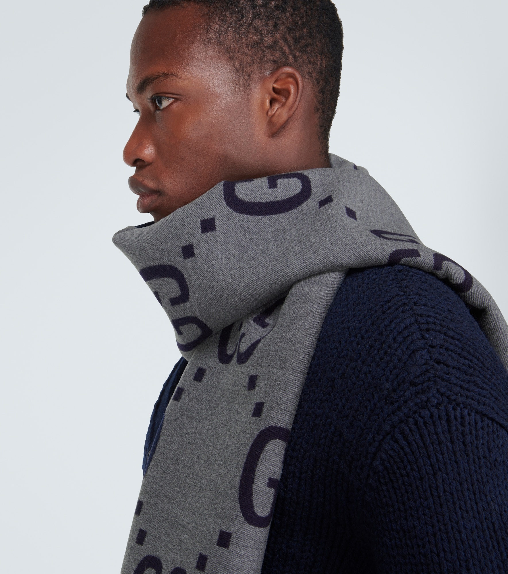 GG jacquard wool-silk scarf - 3