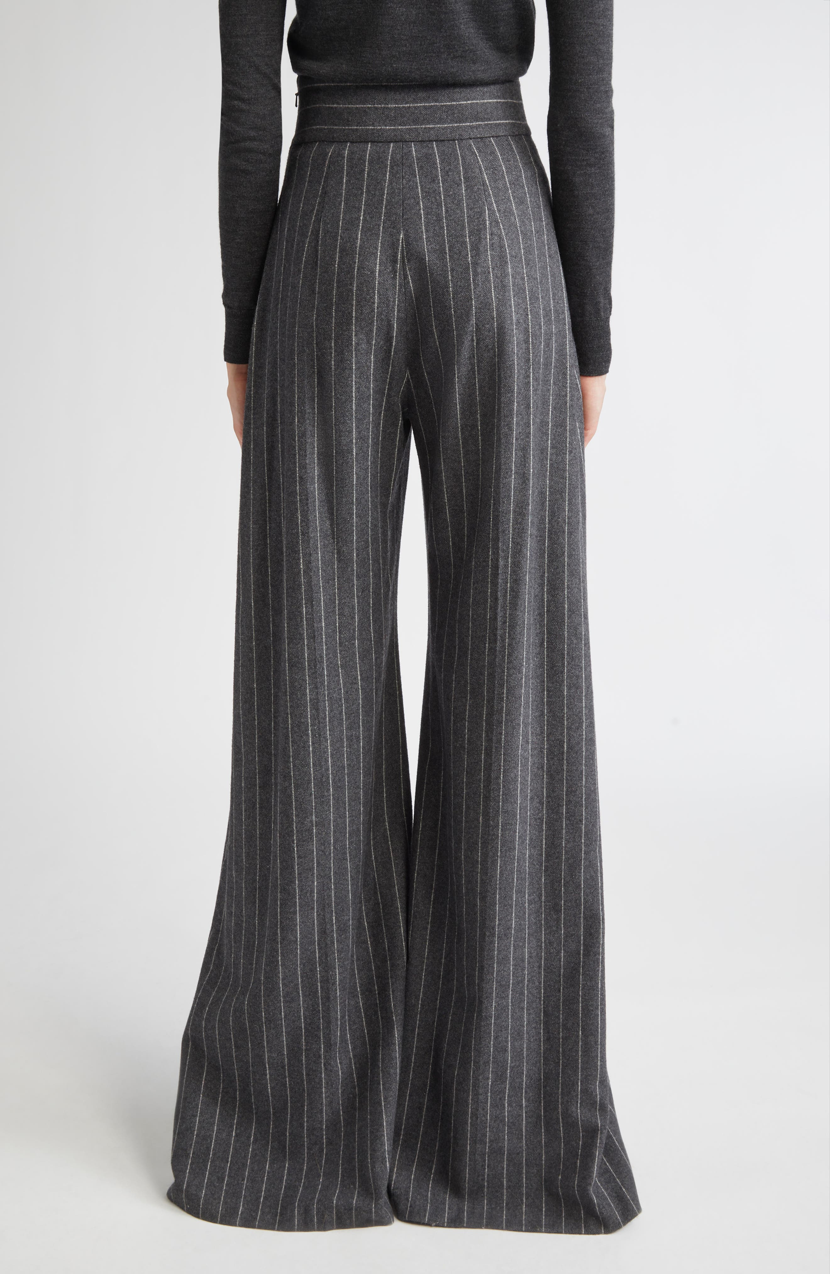 Carolina Herrera Diane Pinstripe Wool Blend Wide Leg Pants in Charcoal Grey at Nordstrom - 3