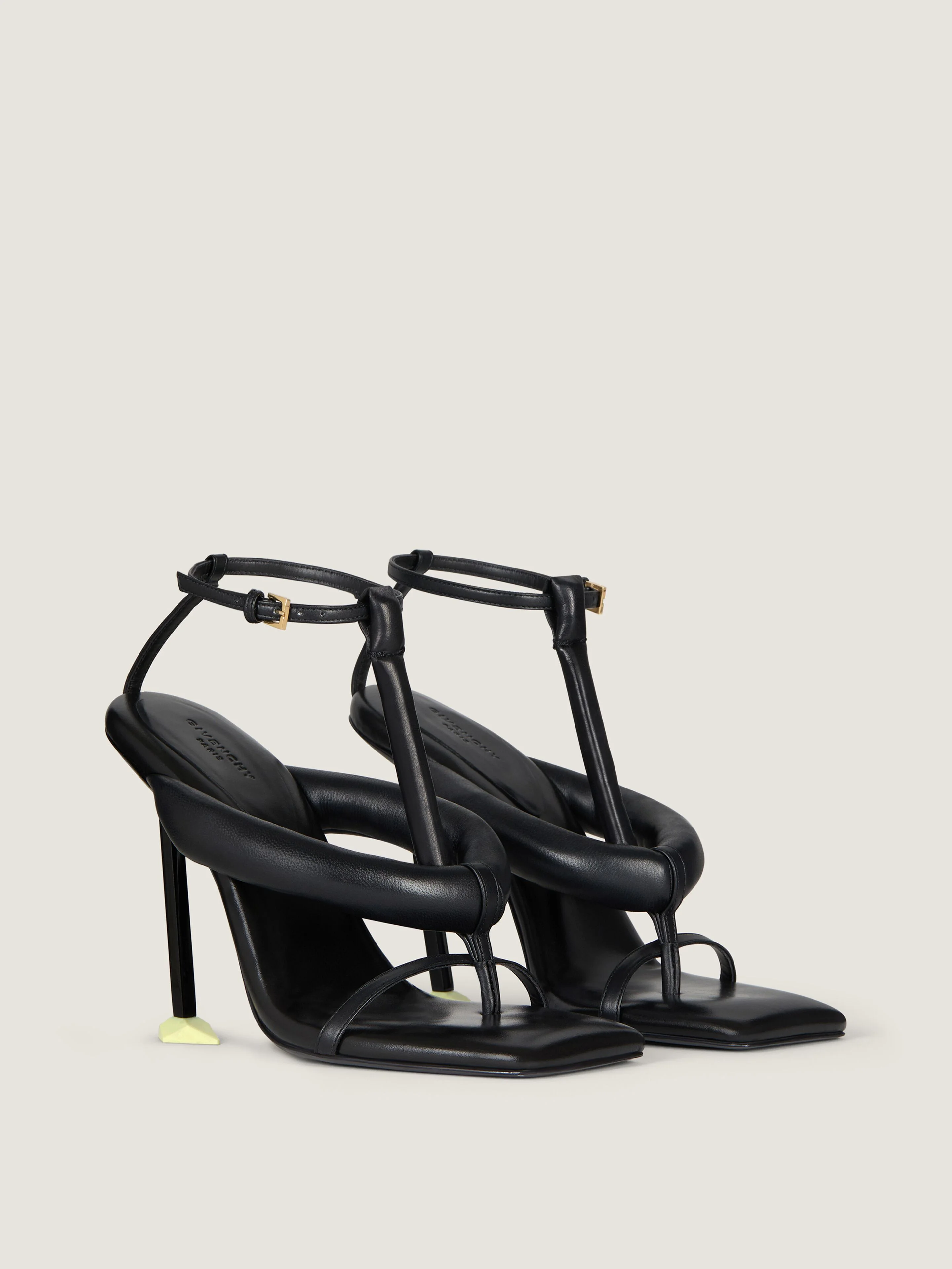 BOUDOIR BICOLOR HEELED THONGS IN NAPPA LEATHER - 1