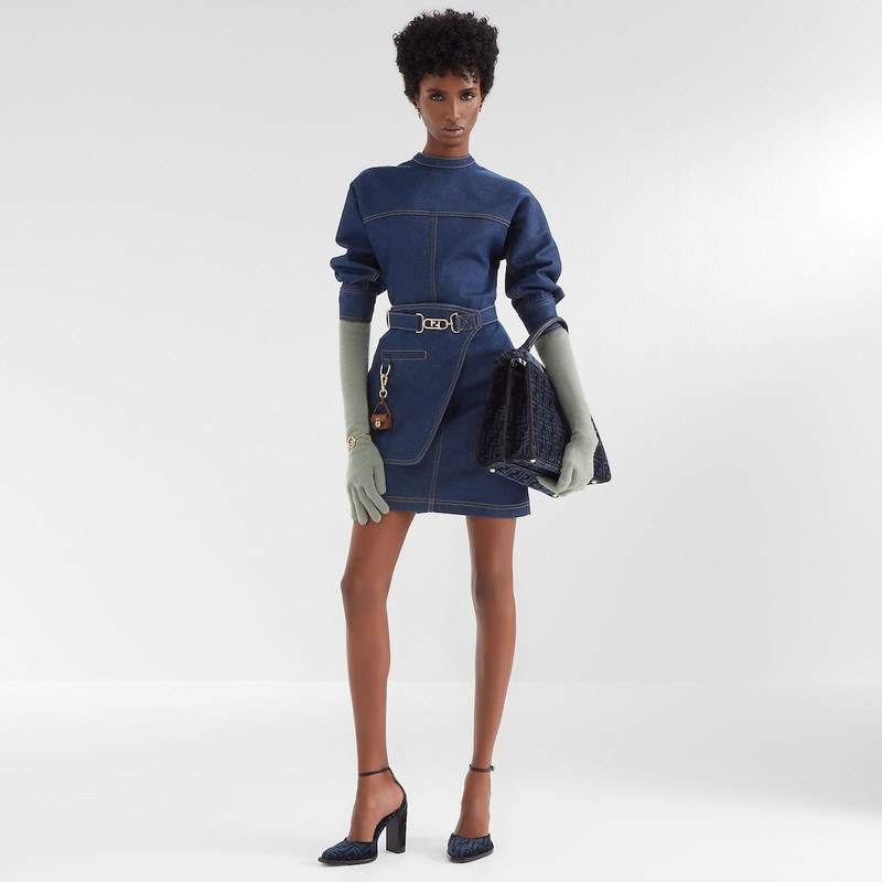 FENDI Blue, high-heeled FF chenille court shoes outlook