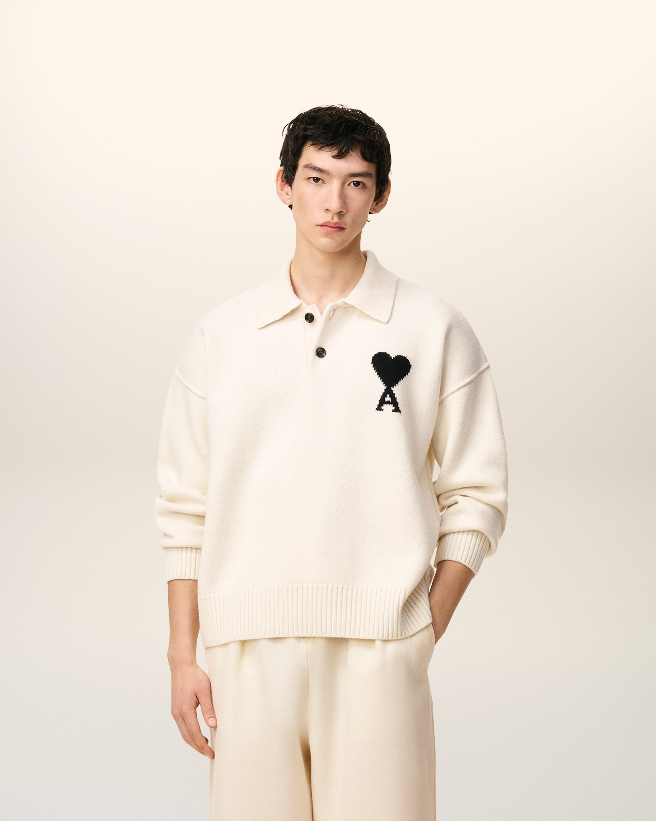 WHITE WOOL AMI DE COEUR POLO - 2