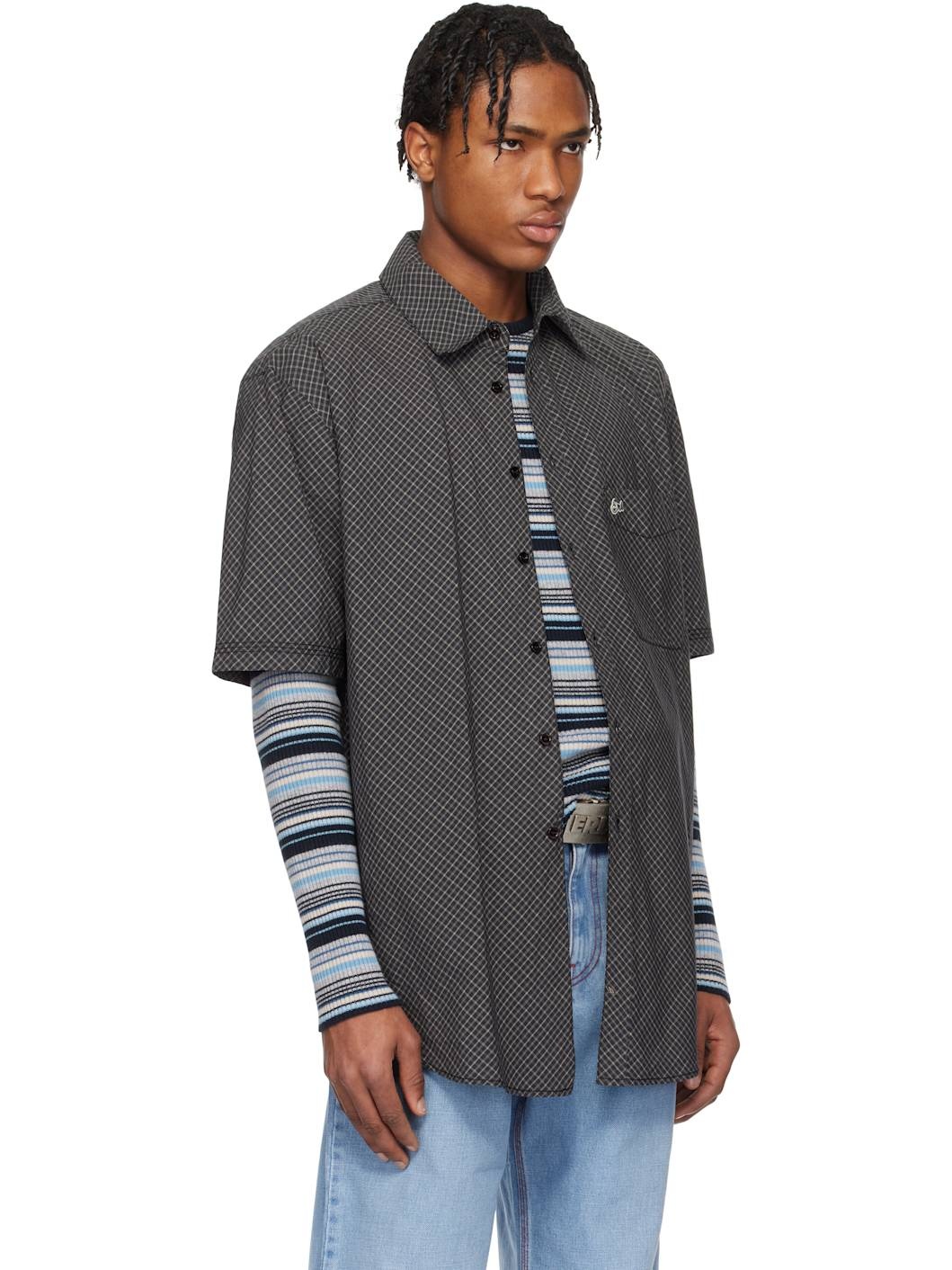 Black Mini Plaid Short Sleeve Shirt - 2