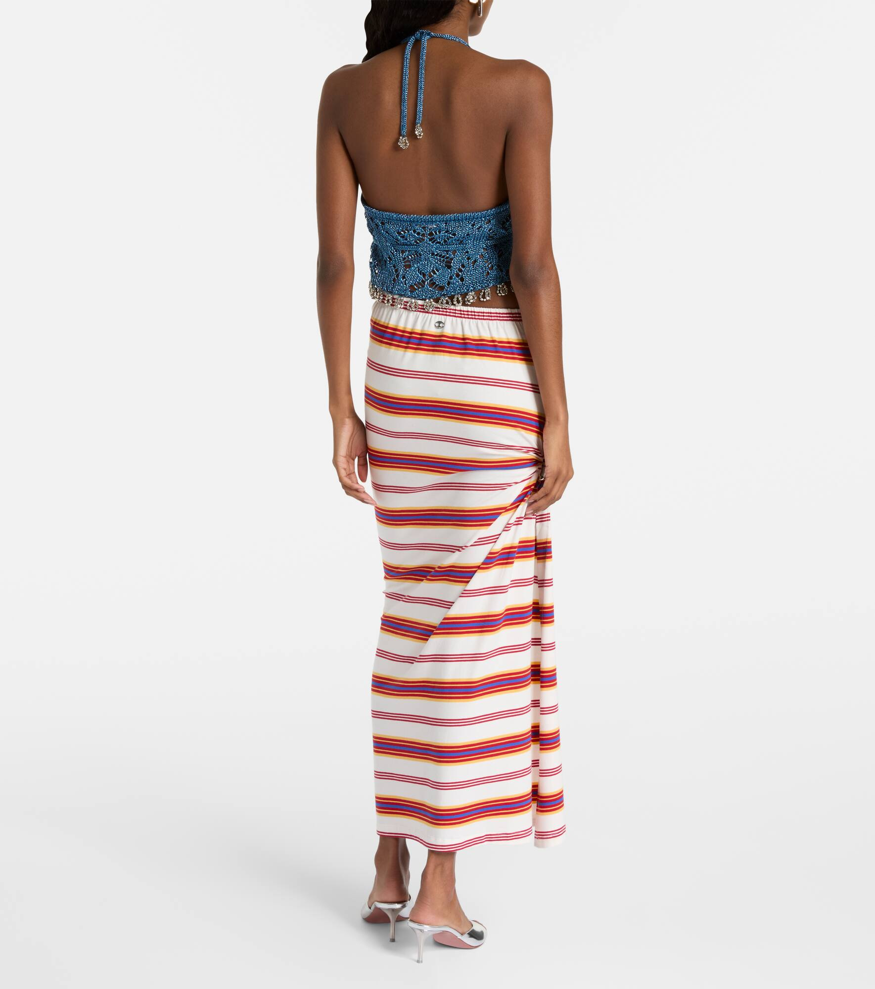 Gathered striped cotton-blend maxi skirt - 3