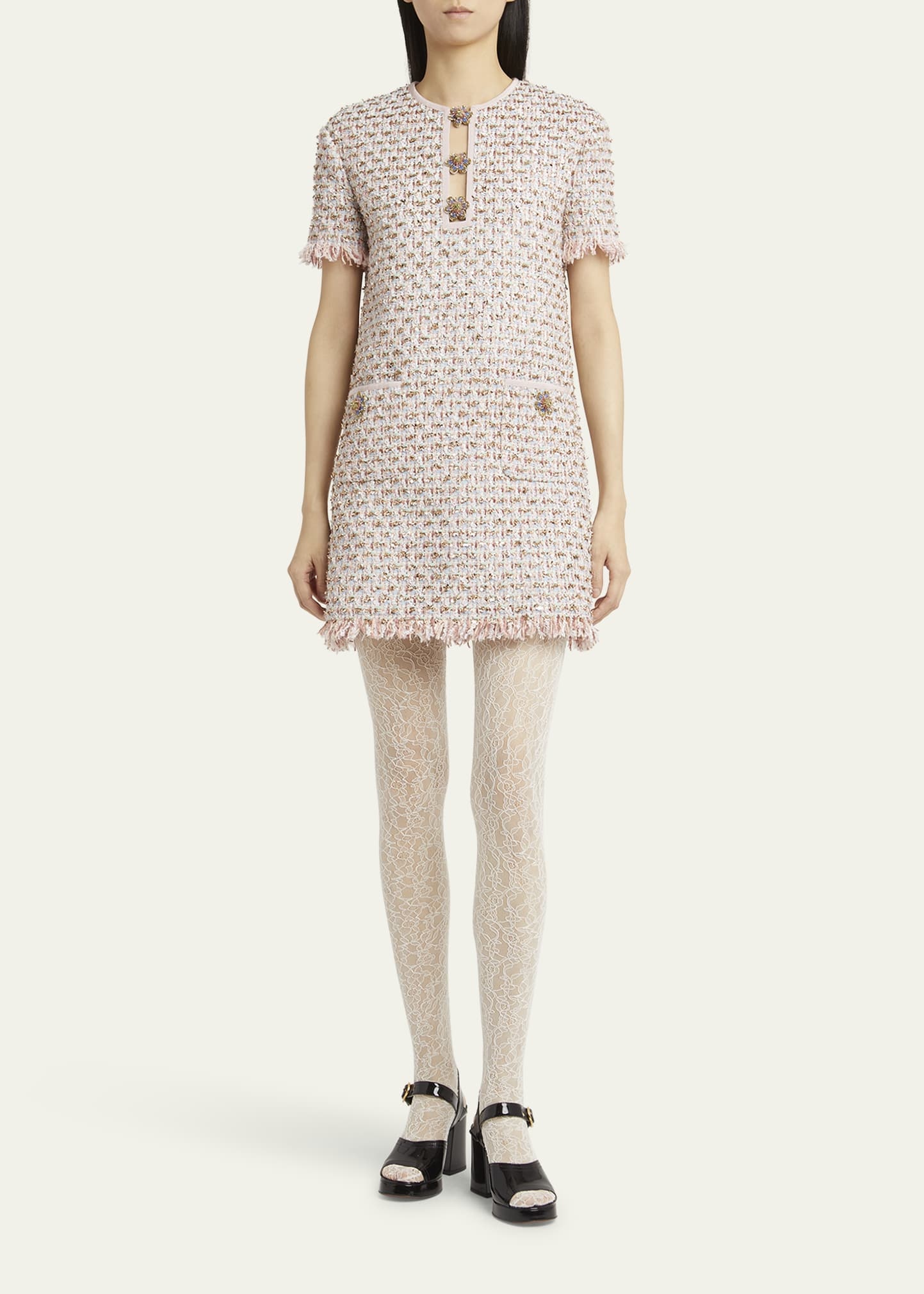 Ribbon Tweed Frayed Mini Dress - 2