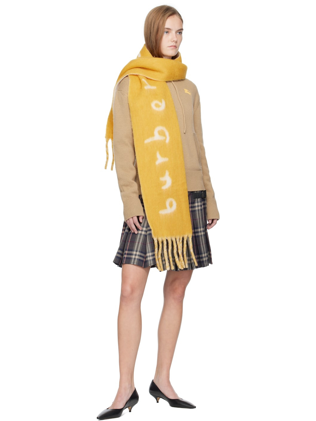 Yellow & White Logo Alpaca Wool Blend Scarf - 3