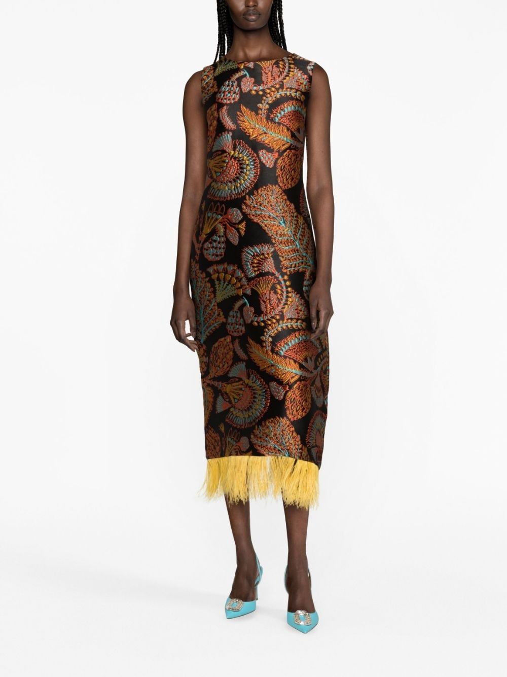 Column feather-trim midi dress - 3