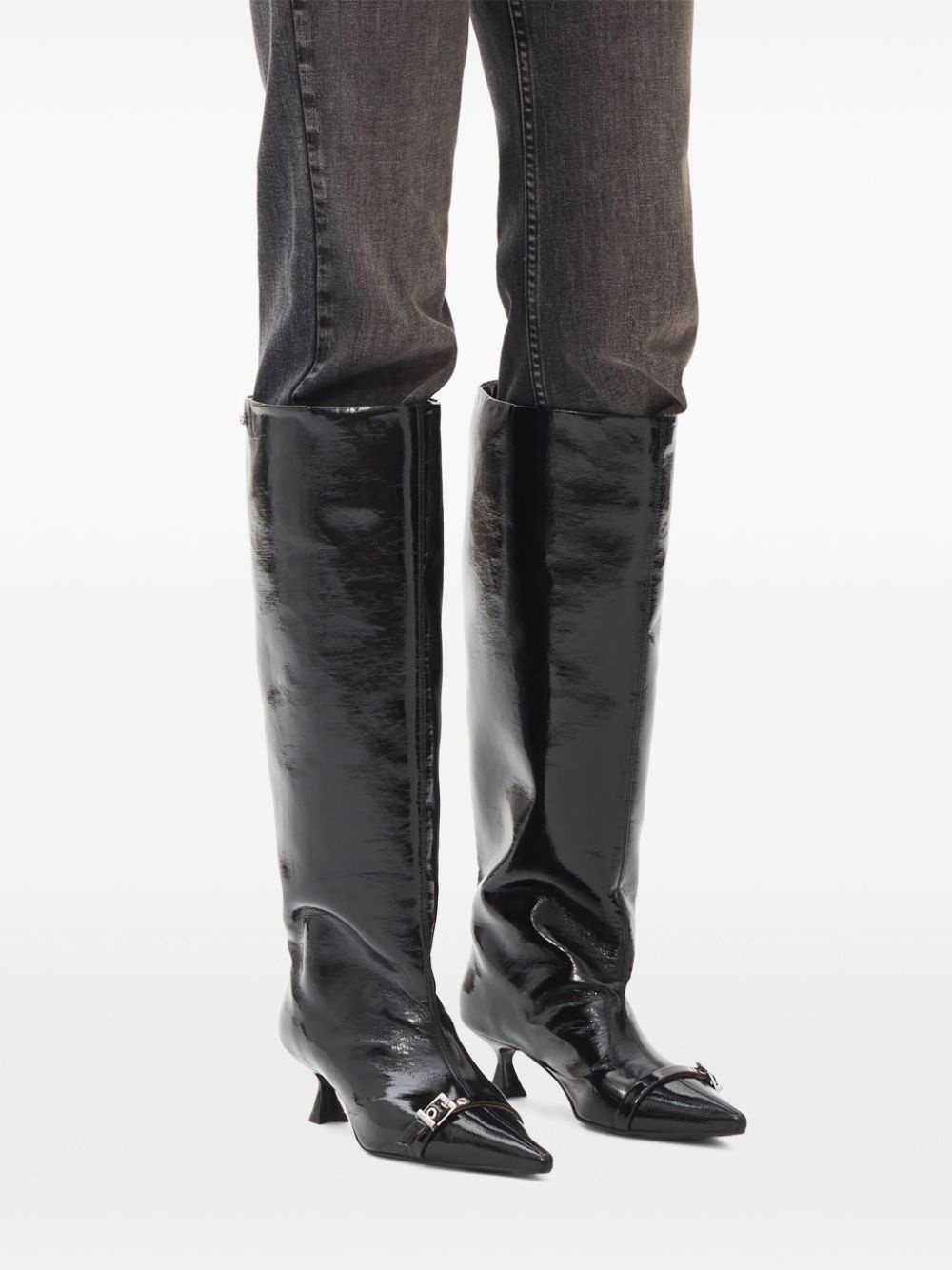 eyelet-detail slouchy knee-high boots - 4