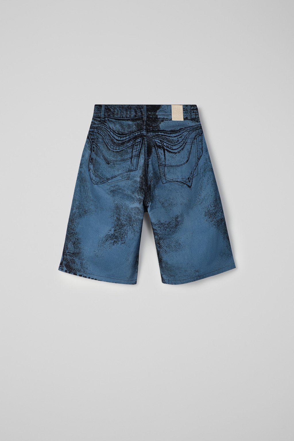 Dark Blue-Black Distorted Print Denim Shorts - 3