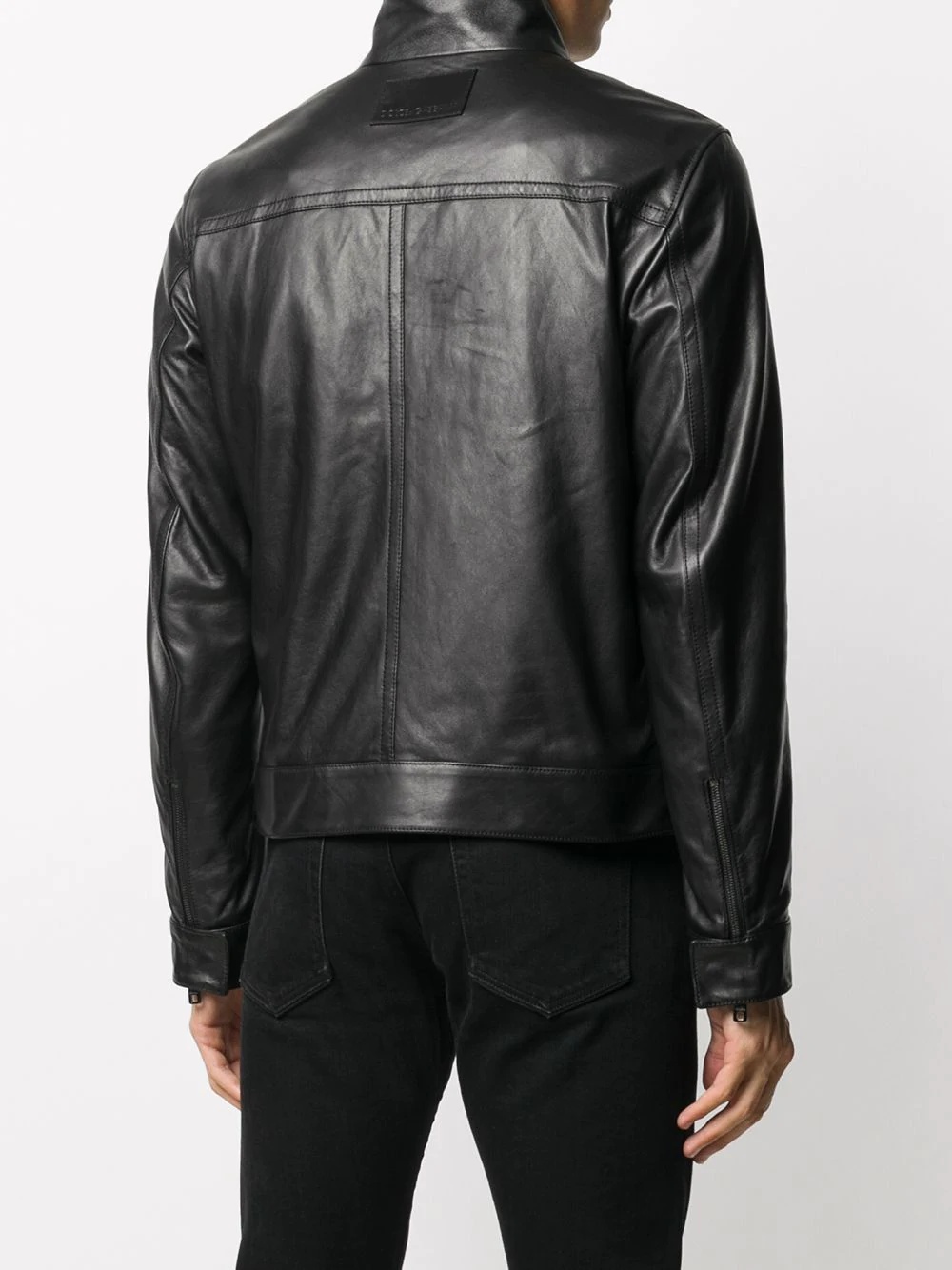 leather zip-up jacket - 4