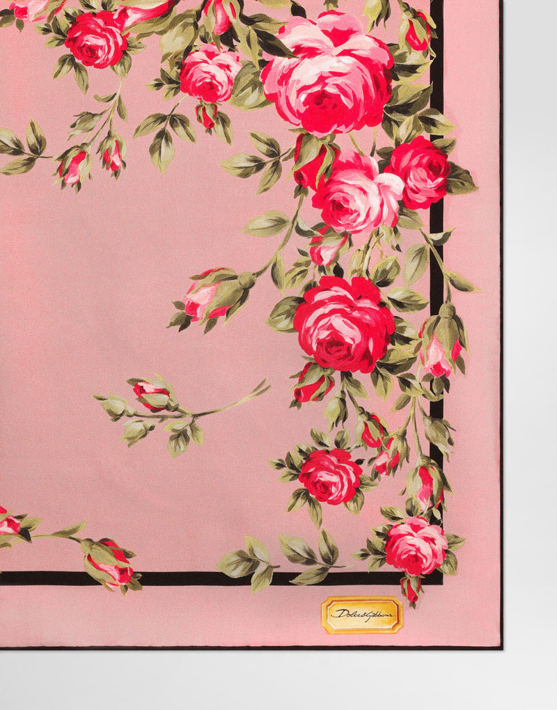 Dolce & Gabbana Rose bouquet-print silk twill scarf 70x70 outlook