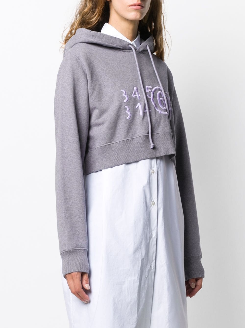 cropped number print hoodie - 3