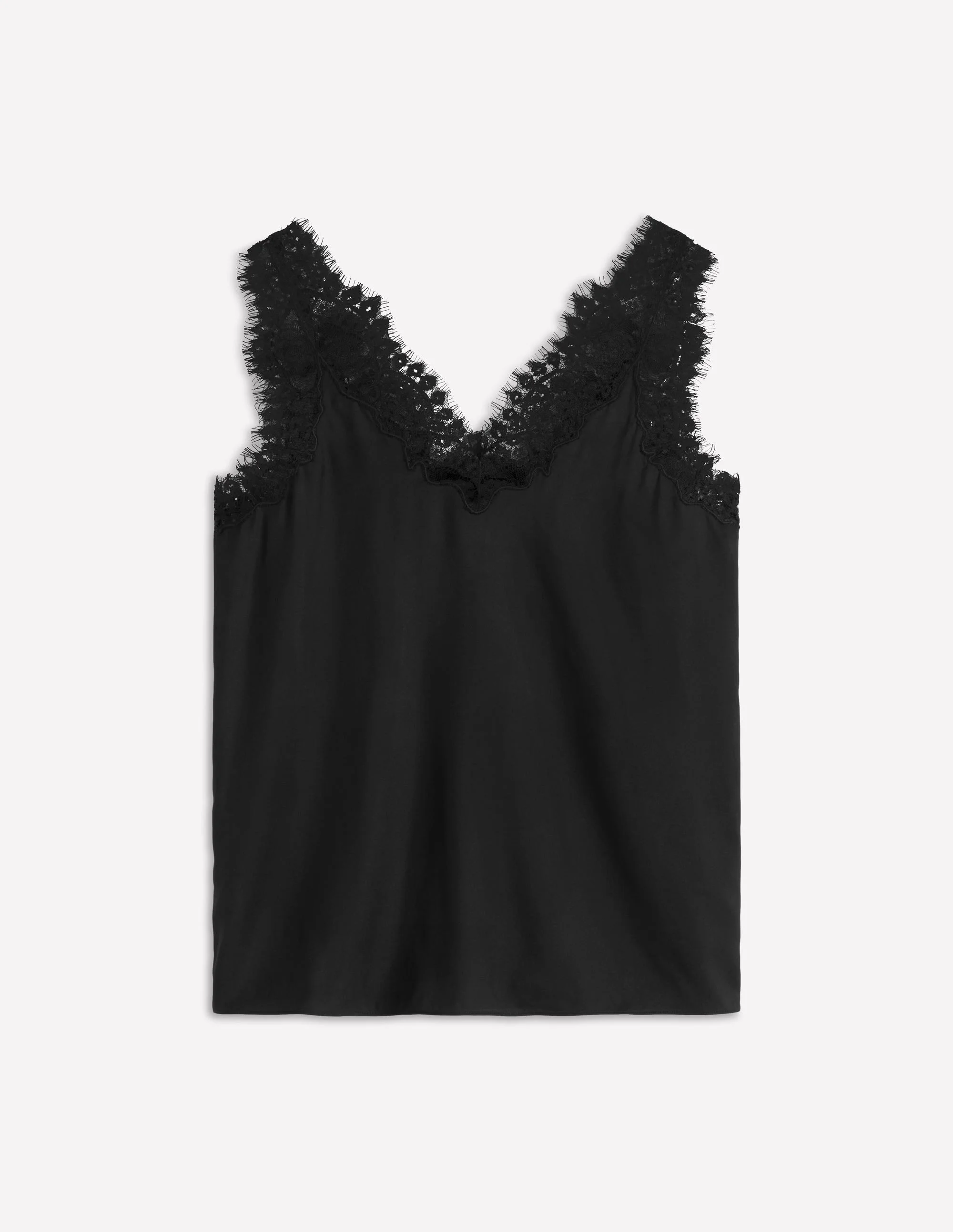 Silk-blend Lace Trim Cami Top-Black - 1