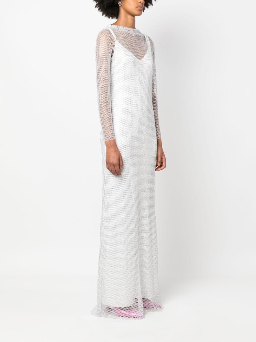 rhinestone-mesh layered maxi dress - 3