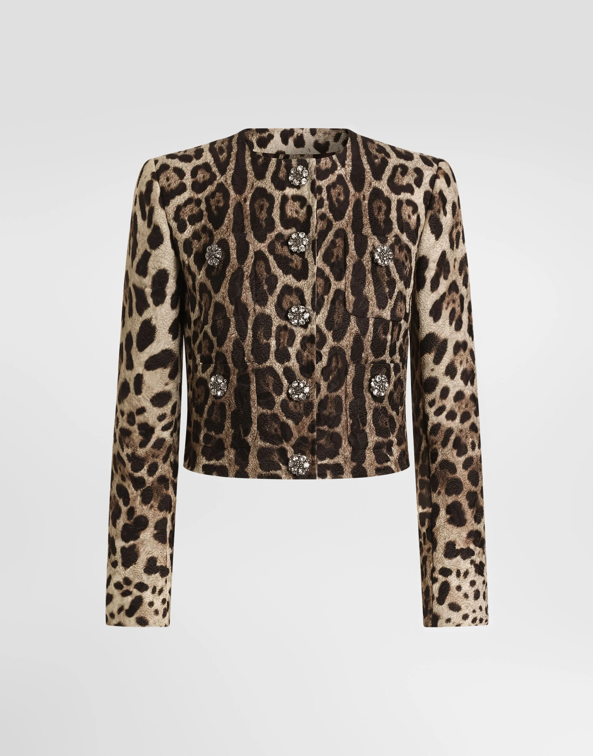 Leo-print brocade single-breasted jacket with jewel buttons - 1