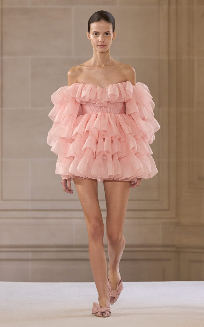 GIAMBATTISTA VALLI Ruffled Organza Mini Dress light pink outlook