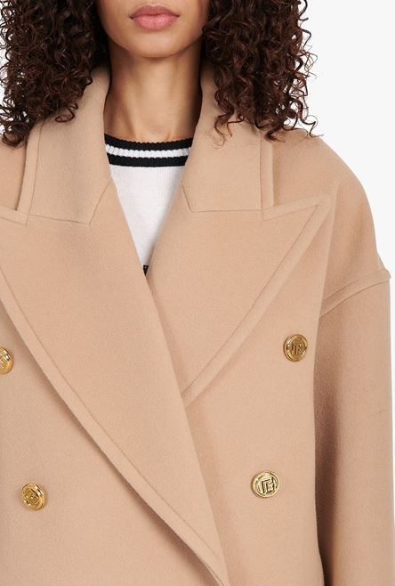 Camel wool and cashmere pea coat with double-breasted gold-tone buttoned fastening - 5