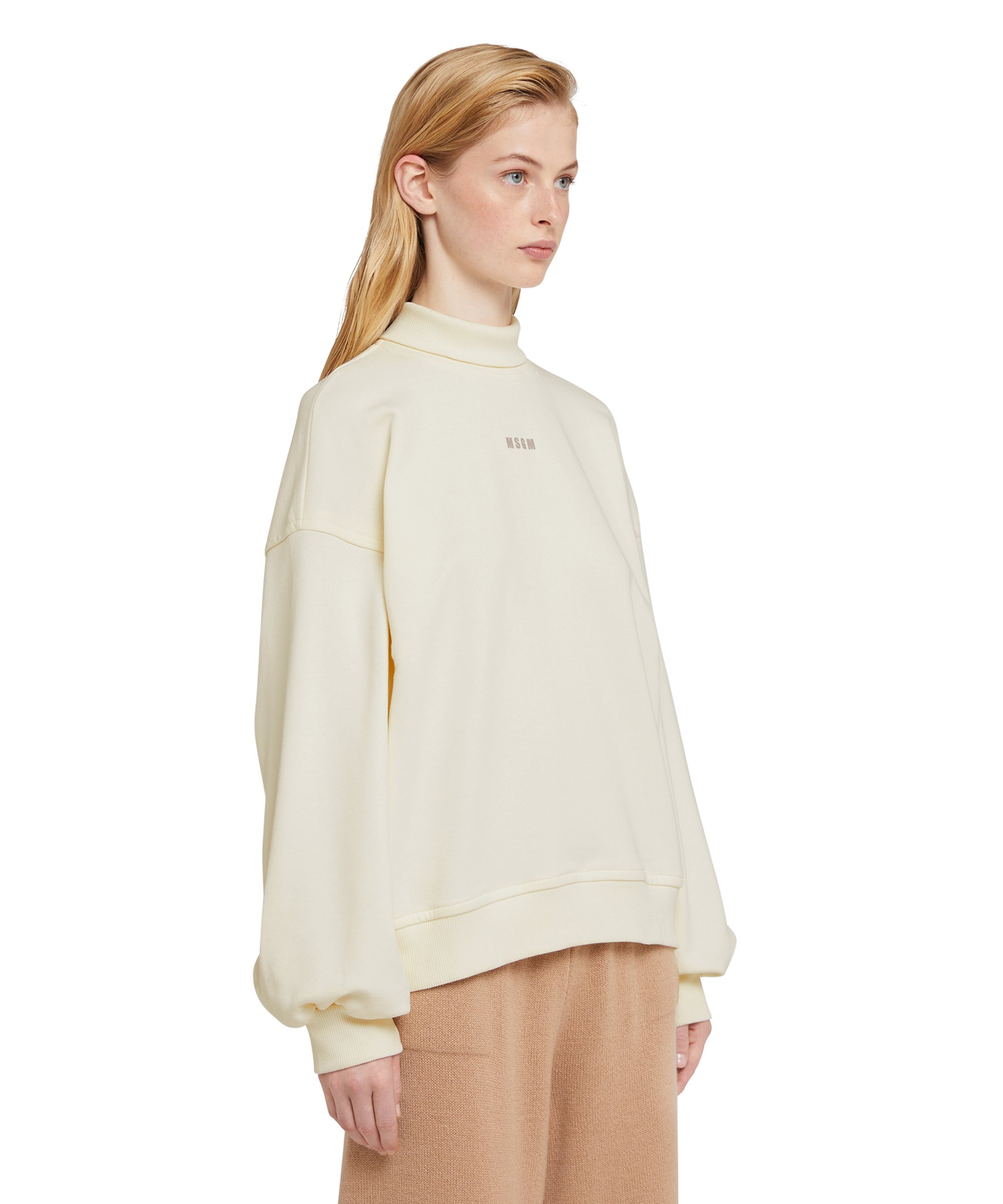 Solid color cotton turtleneck sweatshirt with mini MSGM logo - 4