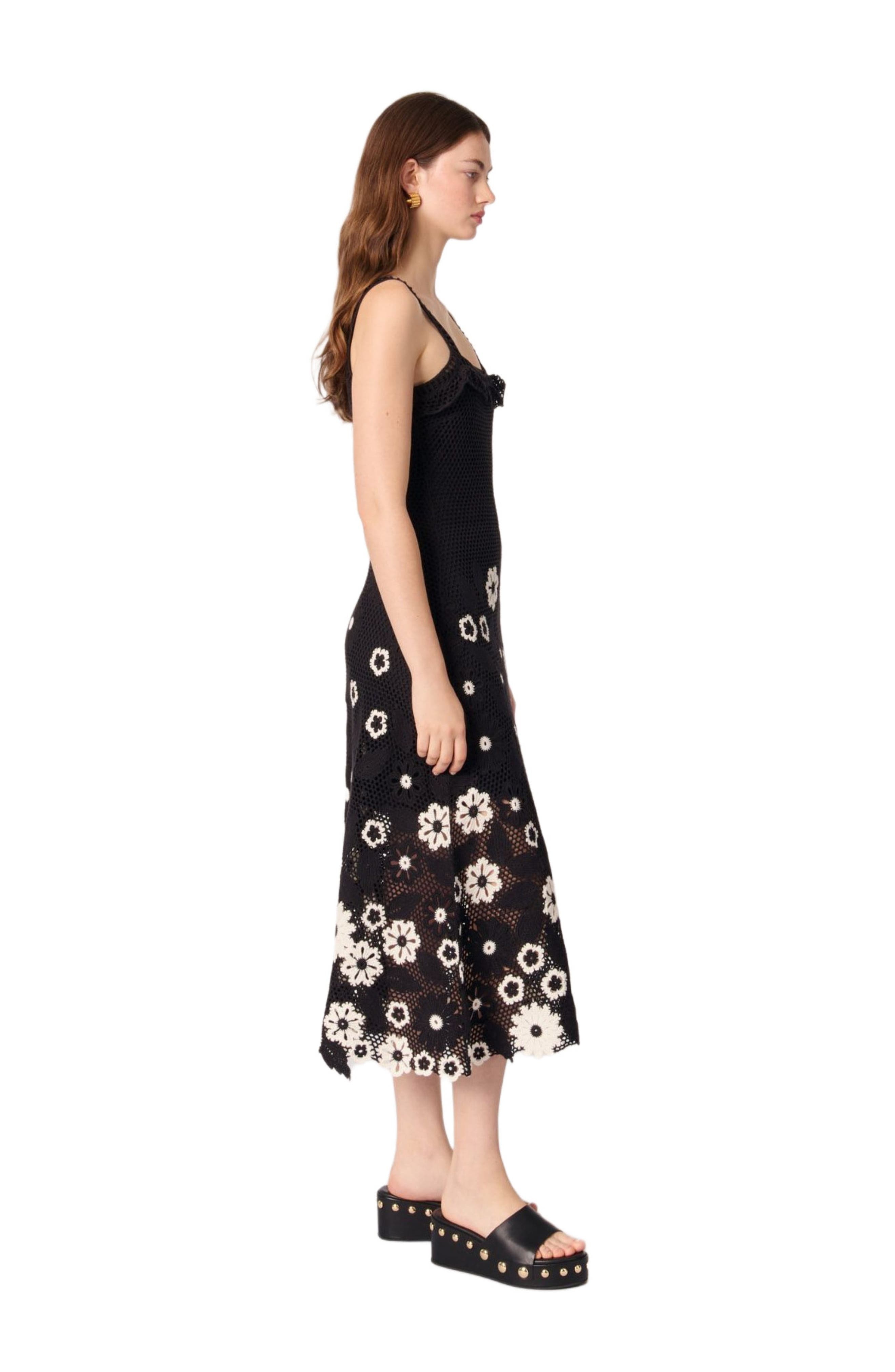 maje Floral crochet maxi dress in Black /White at Nordstrom - 4