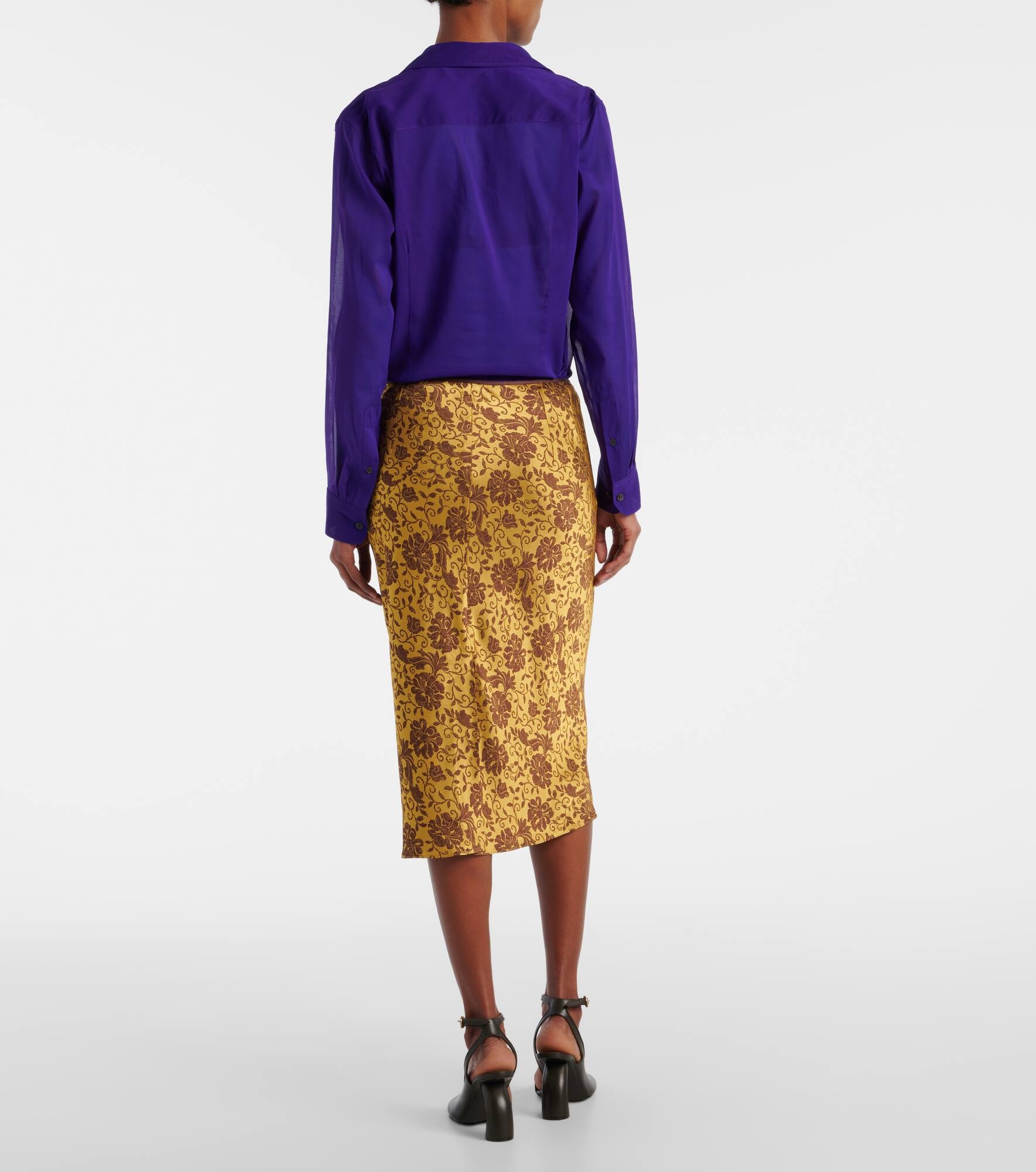 Floral jacquard pencil skirt - 3