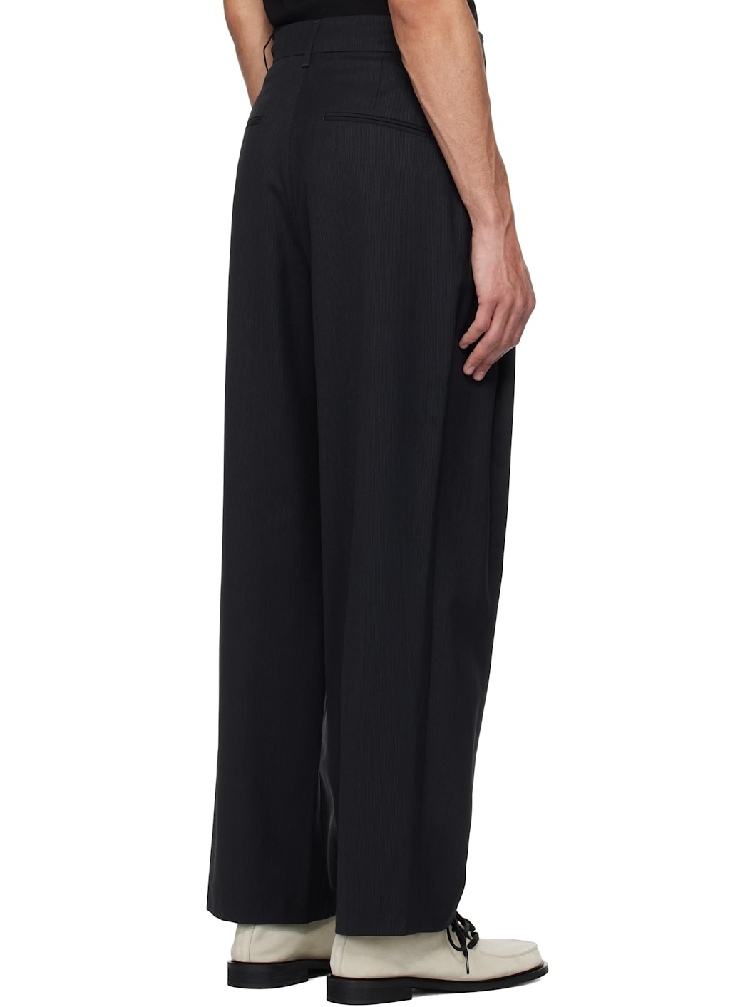 Black Wool Stripe Martine Trousers - 3