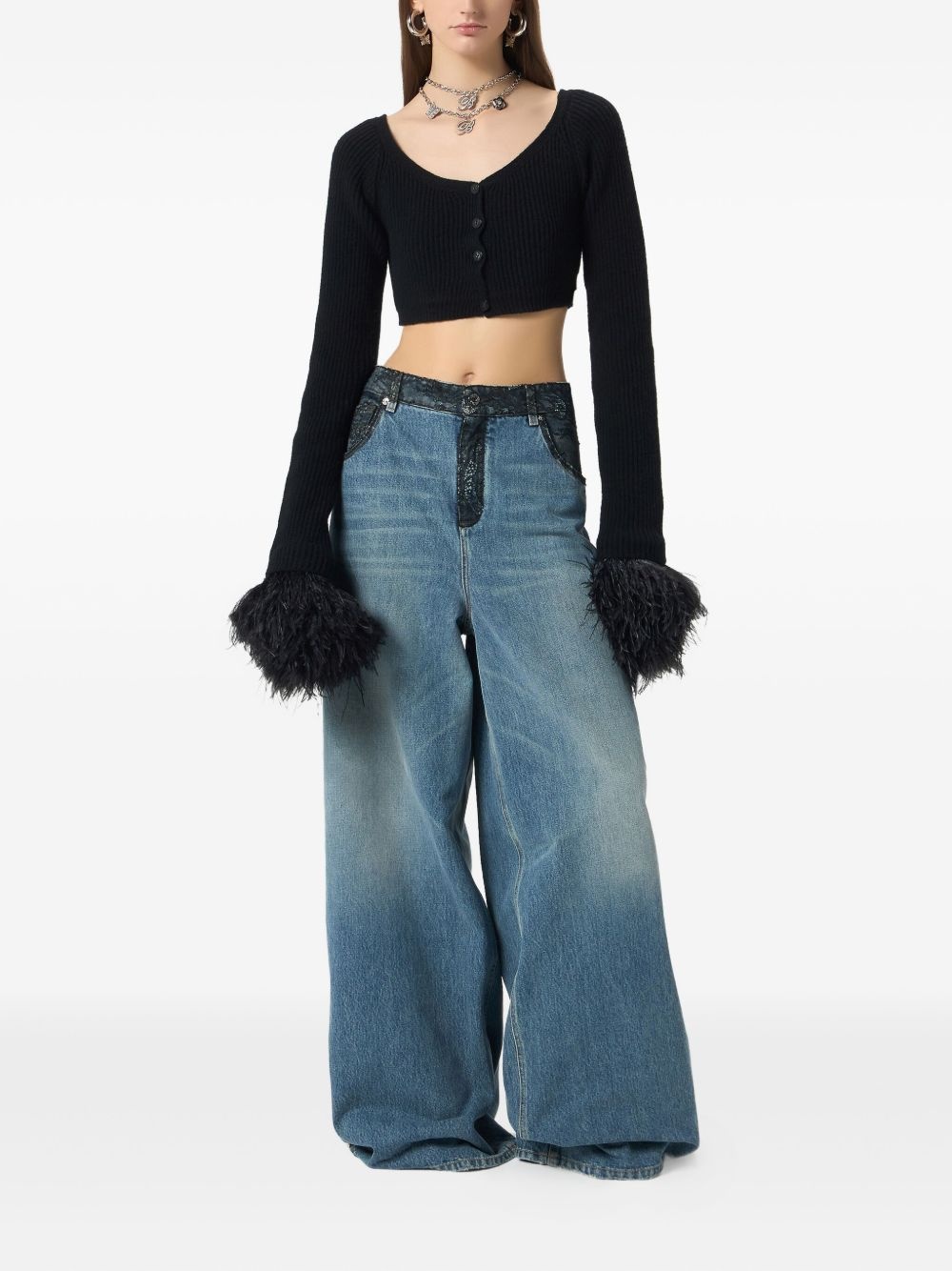 ribbed cropped cardigan - 2