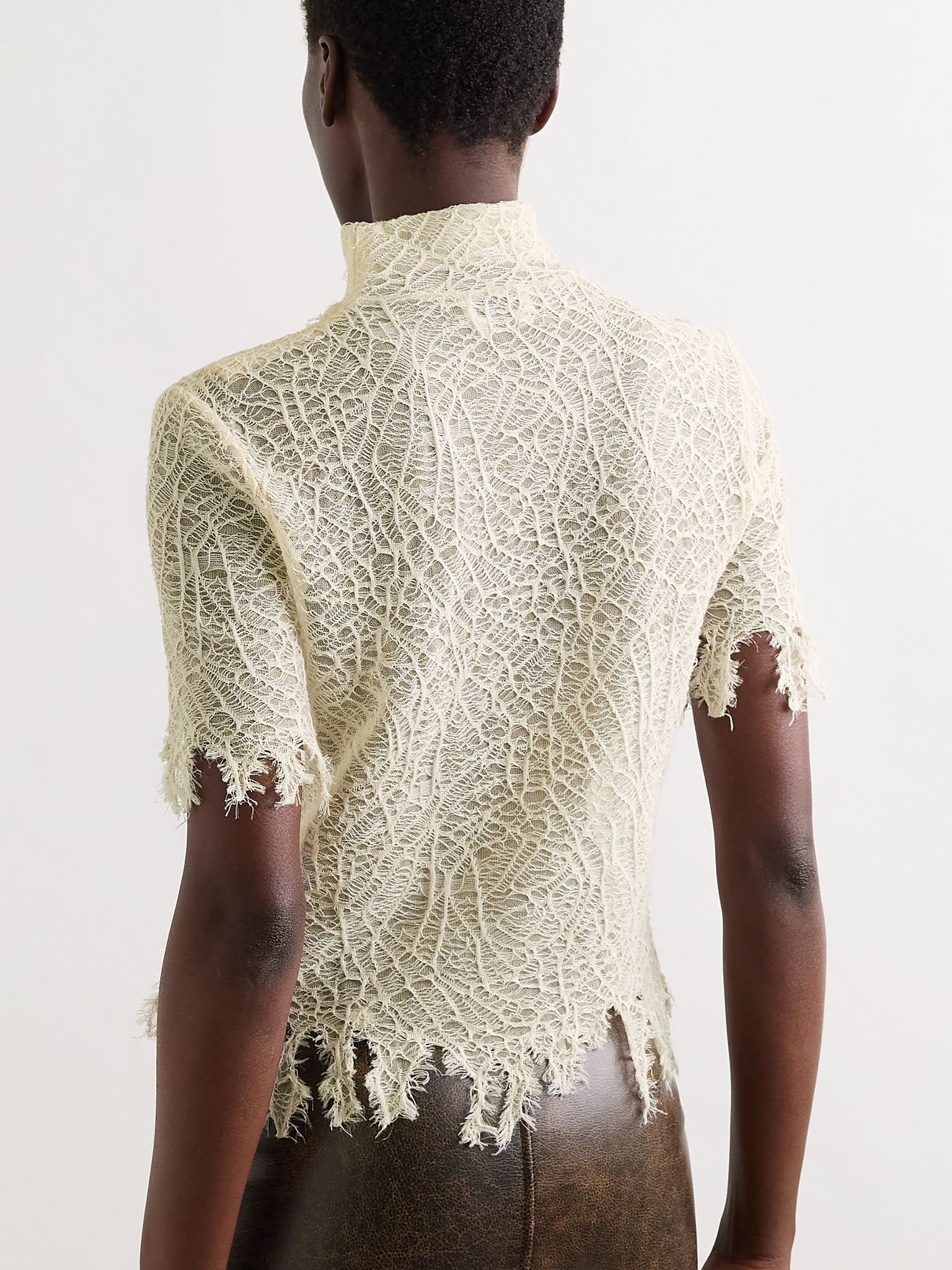 Distressed cotton and silk-blend lace turtleneck sweater Ivory - 3