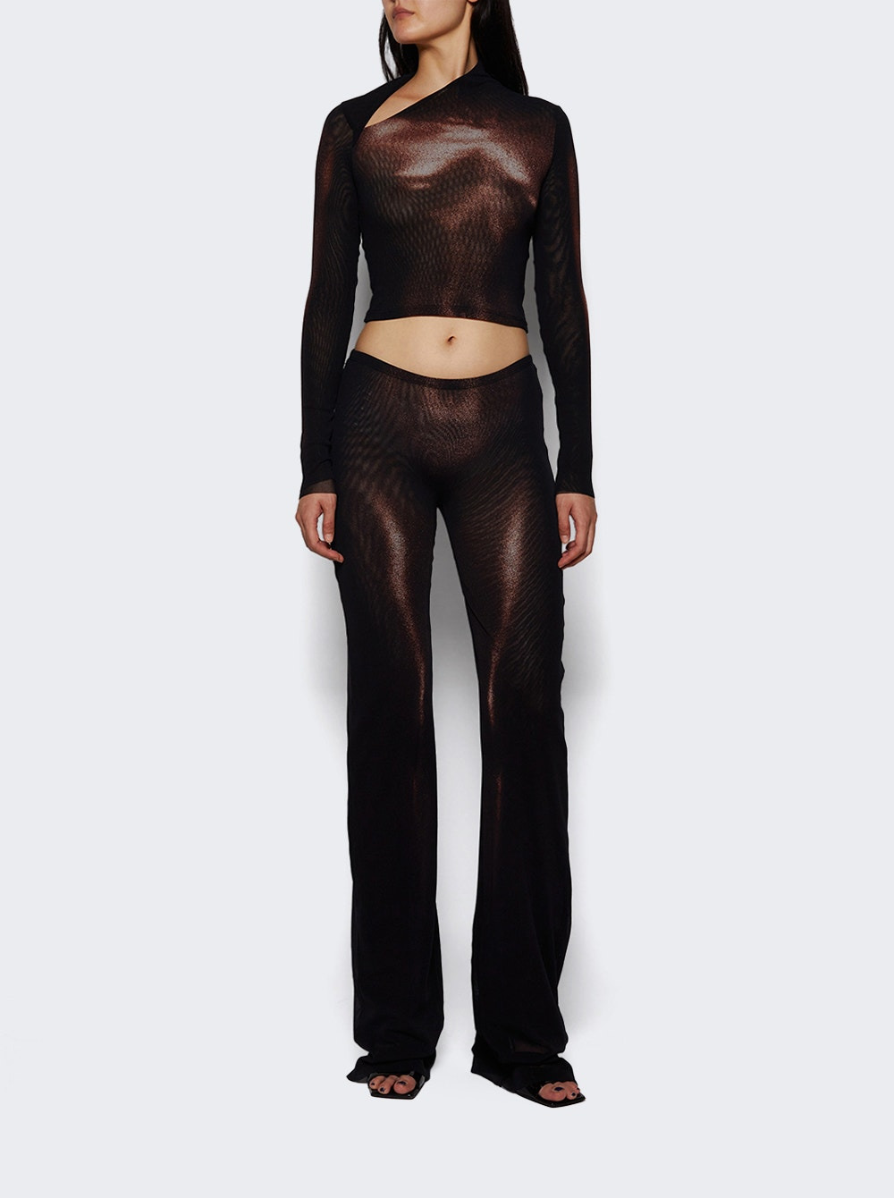 Printed Body Dust Mesh Crop Top Black And Brown - 5