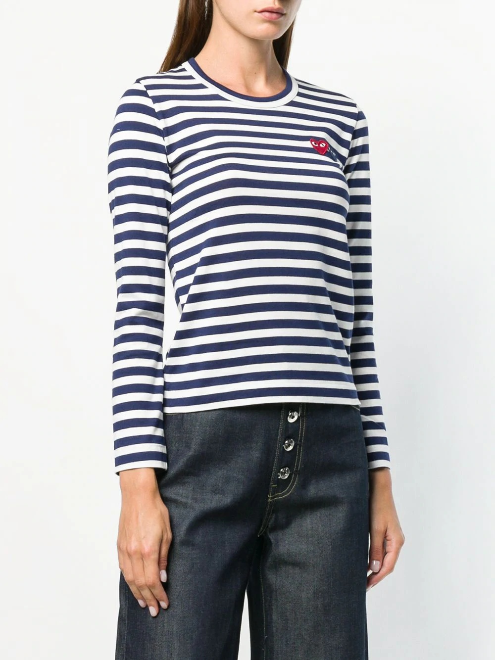 double-heart logo striped T-shirt - 5