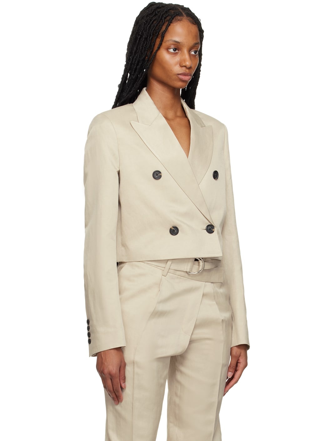 Beige Cropped Blazer - 2
