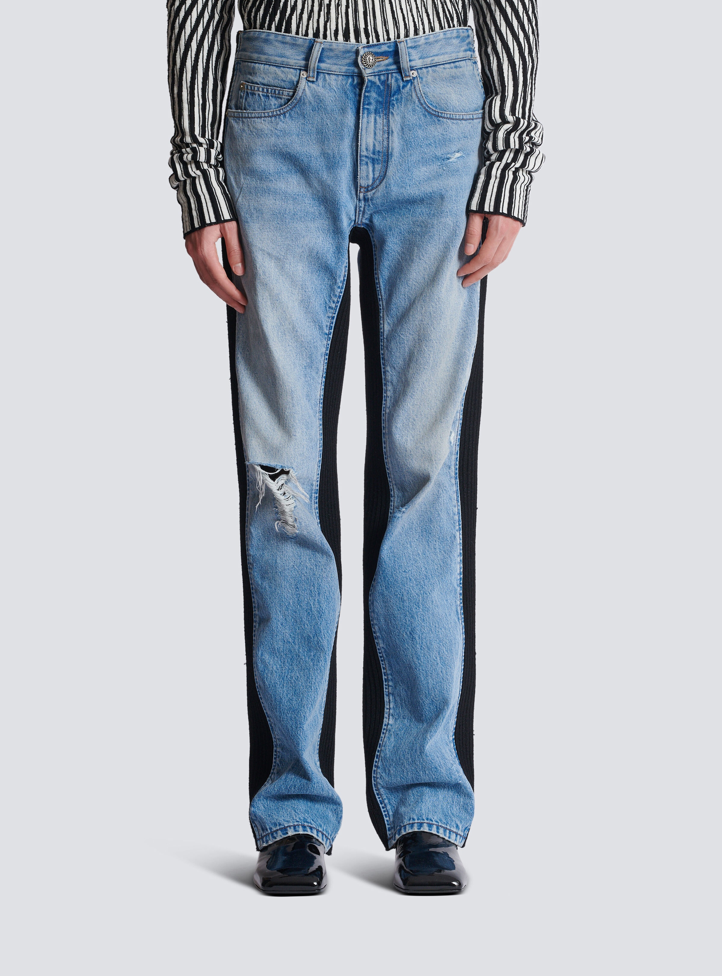 Loose-fit denim and knit jeans - 5