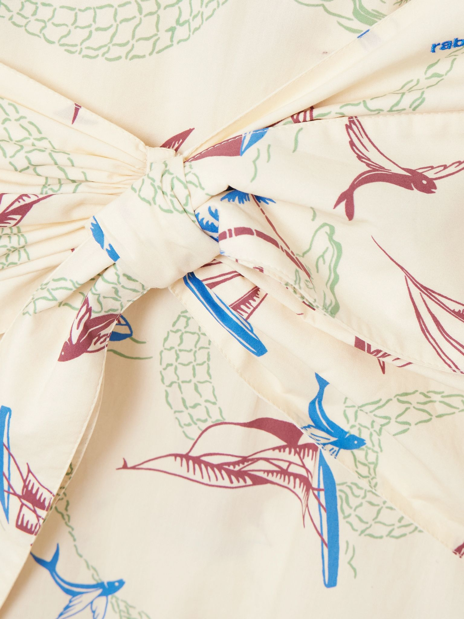 Bow-detailed printed cotton mini dress Cream - 5