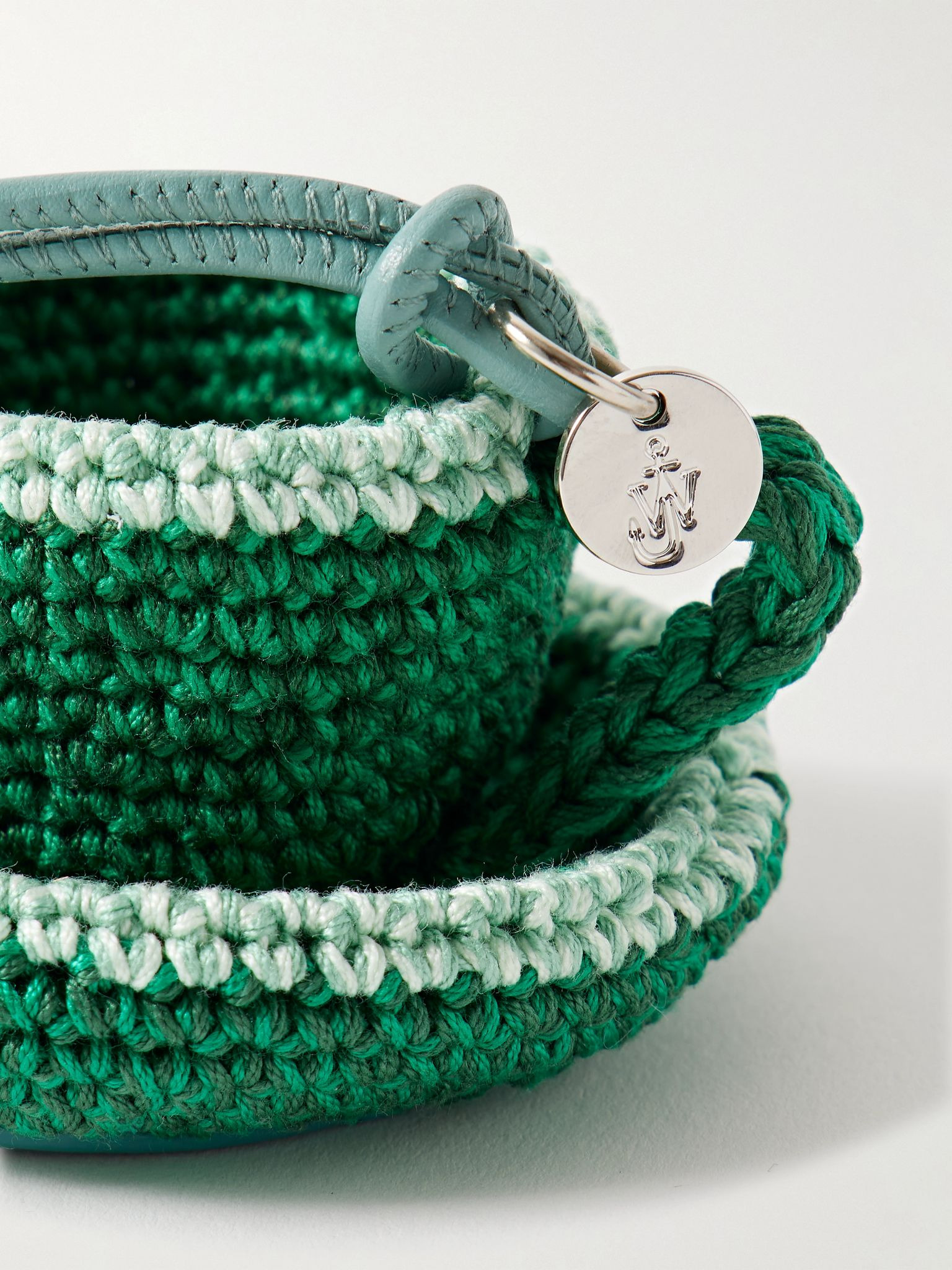 Teacup leather-trimmed crocheted bag charm Green - 3